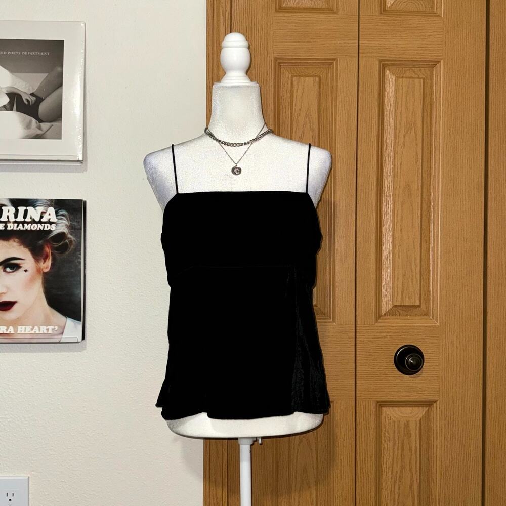 VTG Y2K J.Crew Camisole Top Womens 10 Black Velvet Square Neck Spaghetti‎ Strap